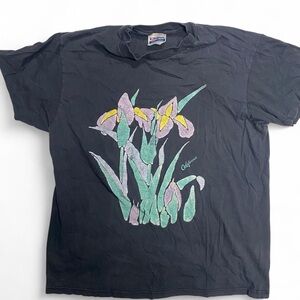 Hanes Vintage Black Tee with Floral Graphic